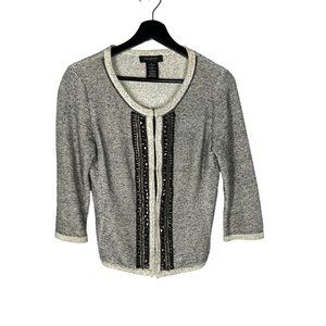 MM Couture Miss Me Black Cream Grey Beaded Button Up Cardigan Medium